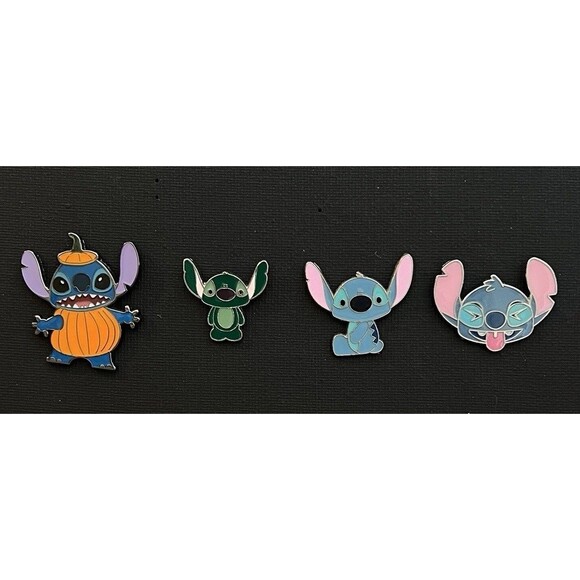 Disney Lot of 4 Stitch Sticking Tongue Out Pumpkin Baby Cutie Mini Green - Picture 1 of 5